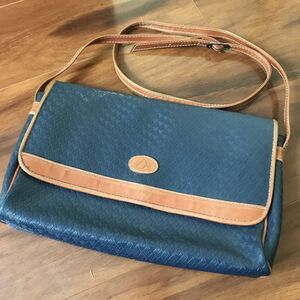Liz Claiborne Vintage Crossbody Purse - Blue Faux Leather Bag With Tan Accents